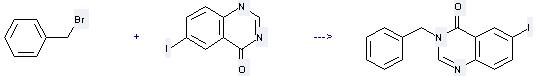 6-Iodoquinazolin-4-one can react with Bromomethyl-benzene to get 3-Benzyl-6-iodo-3H-quinazolin-4-one.